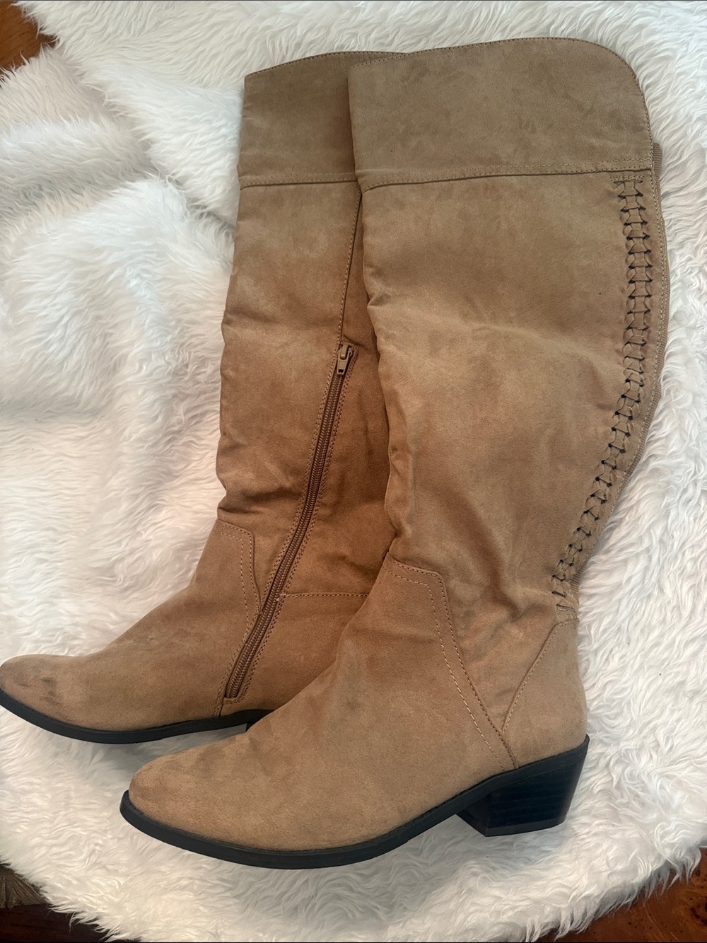 Tan Suede Knee-High Women’s Boots wide calf